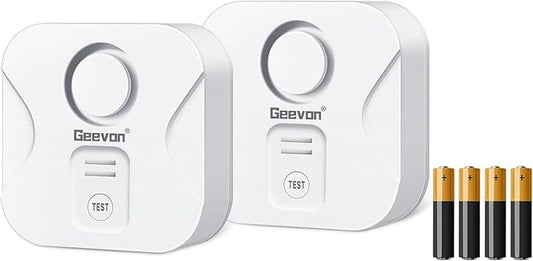 Geevon 2 Pack Water Leak Detectors for Home, 100dB Loud Water Sensor Alarm Leak Detectors with Drip Alert for Kitchen, Basements, Laundry Rooms, IP56 Waterproof(Battery Included)