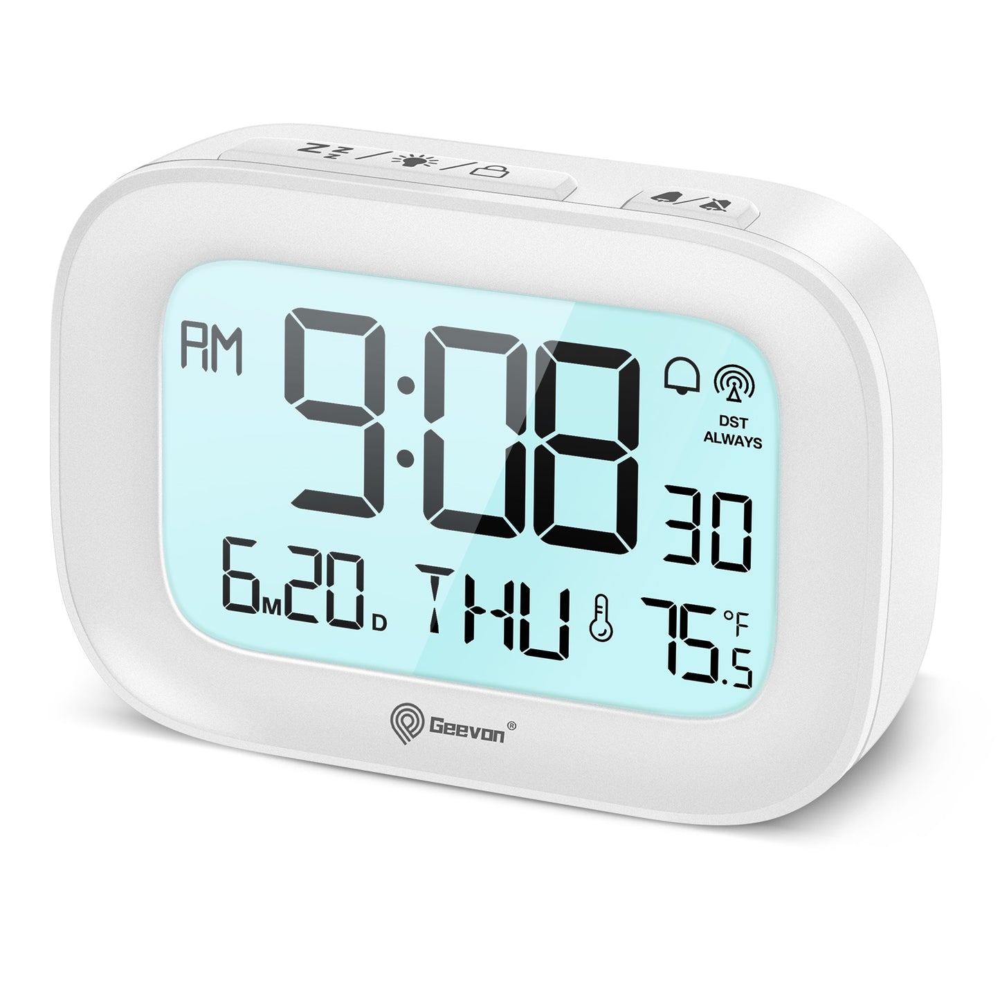 Geevon Small Digital Atomic Alarm Clock for Bedroom Heavy Sleepers, Mini Travel Alarm Clock with 10s Backlight, 12/24H, Temp, Suitable for Kids Teens Adult Boy Girl(White)