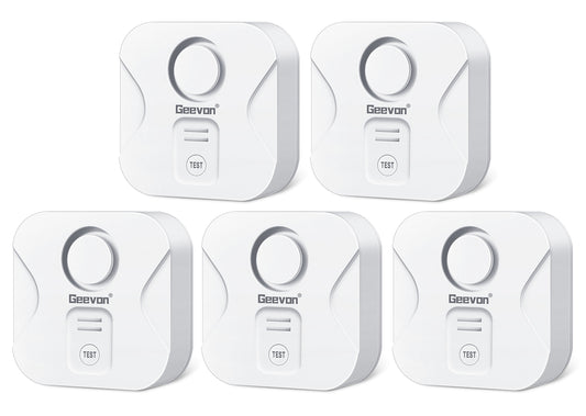 Geevon 5 Pack Water Leak Detectors for Home, 100dB Loud Water Sensor Alarm Leak Detectors with Drip Alert for Kitchen, Basements, Laundry Rooms, IP56 Waterproof(Battery Included)