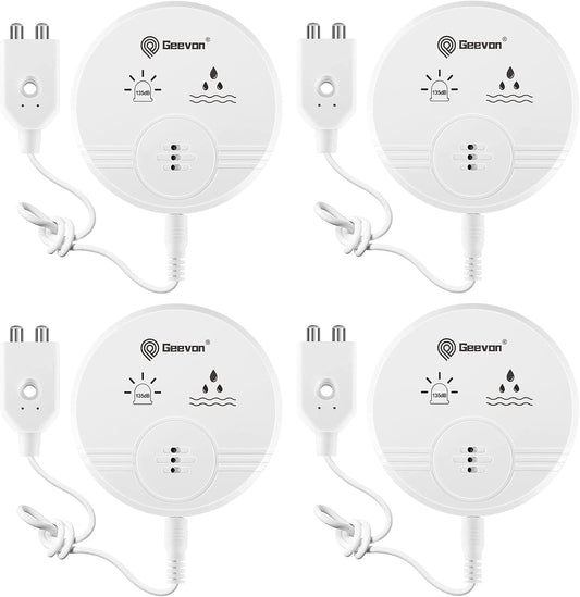 Geevon 4 Pack Water Leak Detectors for Home, 135dB Water Leak Sensor Flood Detection Water Alarms for Basements, Bathrooms, Kitchens, Garages, and Attics, Battery-Operated (Battery Included)