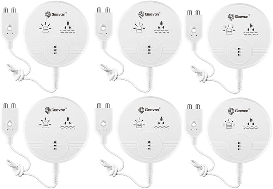 Geevon 6 Pack Water Leak Detectors for Home, 135dB Water Leak Sensor Flood Detection Water Alarms for Basements, Bathrooms, Kitchens, Garages, and Attics, Battery-Operated (Battery Included)