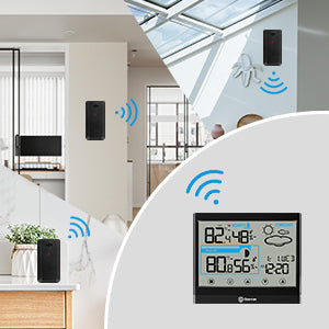 Geevon Weather Station Indoor Outdoor Thermometer Digital Wireless, Outdoor Thermometer with Backlight LCD Display & Alarm Clock for Home Office