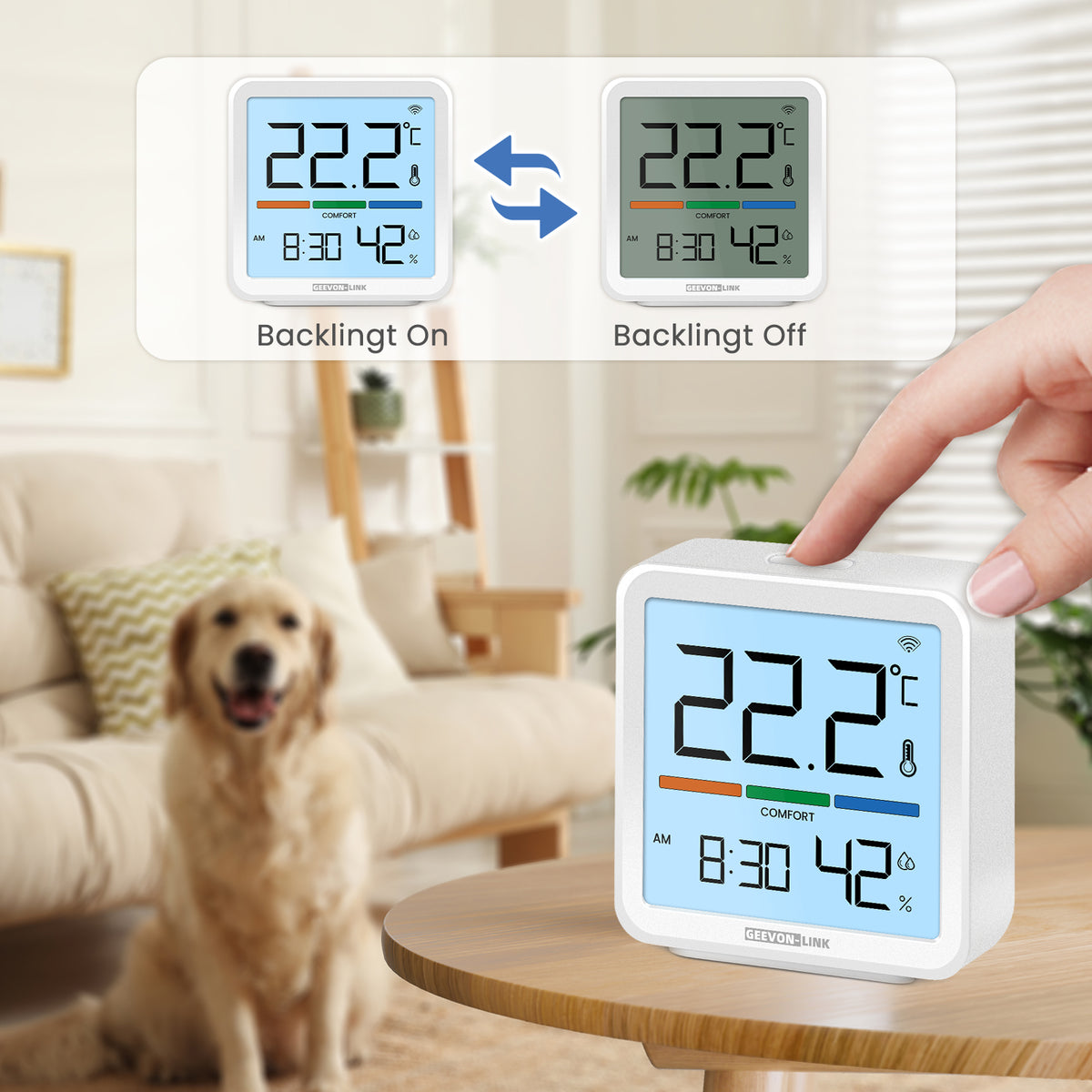 Geevon WiFi Thermometer Hygrometer with App Email Notification Wireless Digital Humidity Temperature Monitor, 2.4G wifi, LCD, Historical Data Storage and Export, for Bedroom, Wine Cellar(1 Pack)
