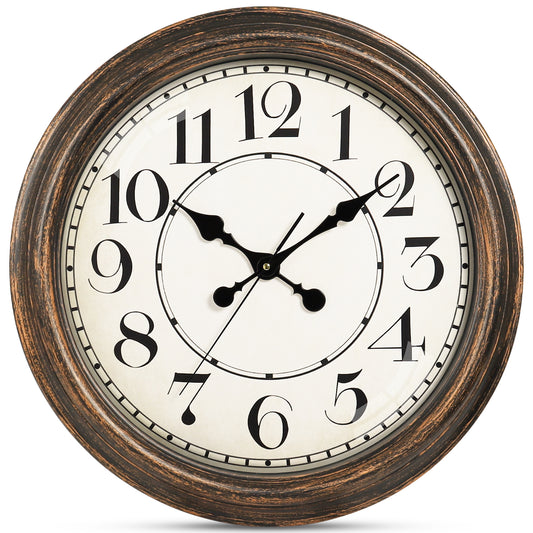 Geevon Retro Silent 18 Inch Wall Clock Non Ticking, Rustic Vintage Clock Quartz Decorative, Battery Operated for Kitchen/Office/Classroom/Bedroom/Living Room Decor