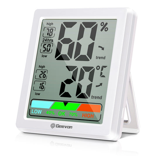 Geevon Digital Hygrometer Indoor Thermohygrometer, Room Thermometer Indoor with Accurate Sensor, Humidity Meter for Home Garage Greenhouse Baby Room (White)
