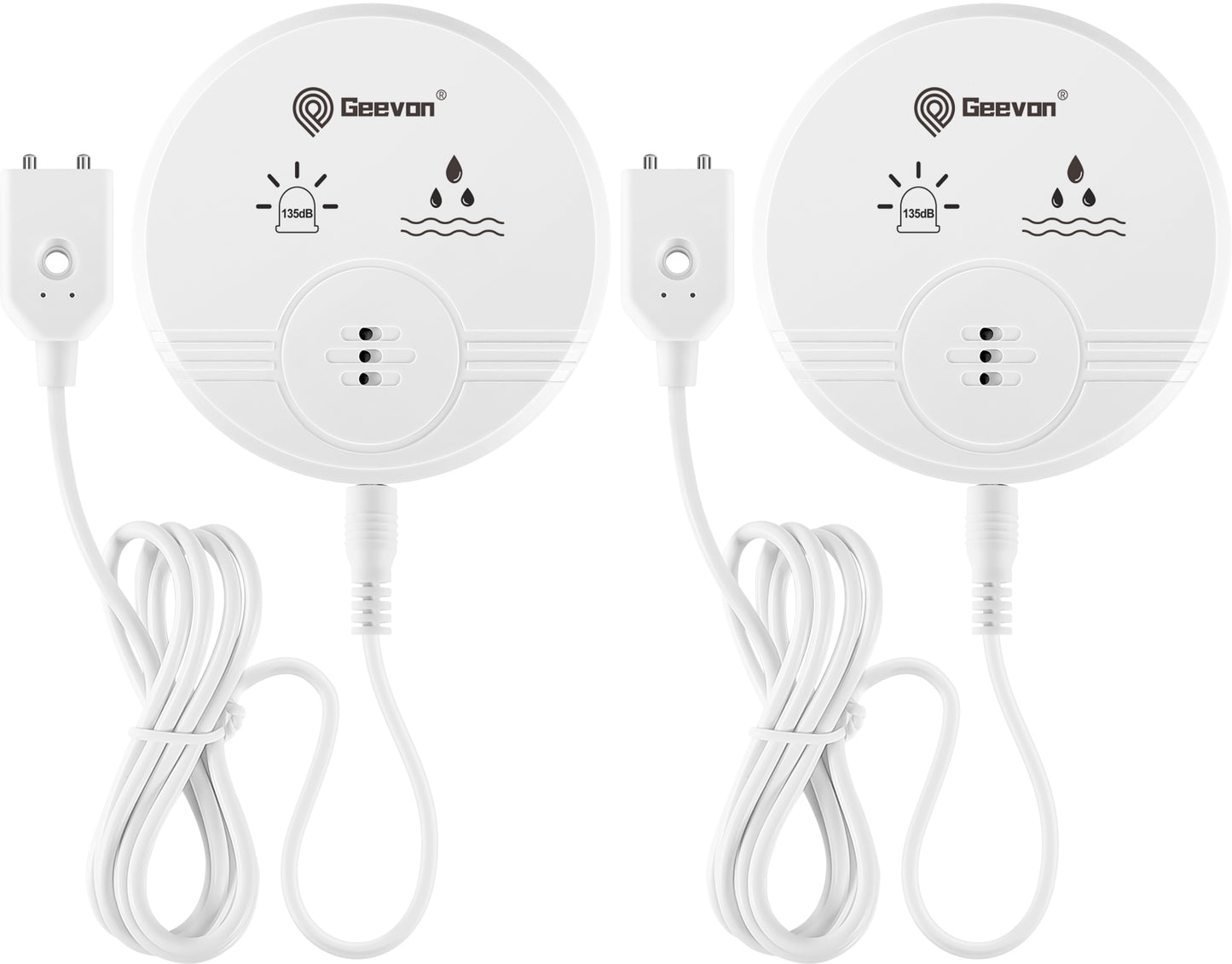 Geevon 2 Pack Water Leak Detectors for Home, 135dB Water Leak Sensor Flood Detection Water Alarms for Basements, Bathrooms, Kitchens, Garages, and Attics, Battery-Operated (Battery Included)