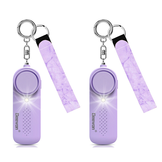 Geevon 2 Pack Personal Safety Alarms, 130DB Safe Sound Self Defense Alarm Siren with Strobe Light, Emergency Security Alert Devices for Women, Men, Elderly, Children (Purple - 2 Pack)