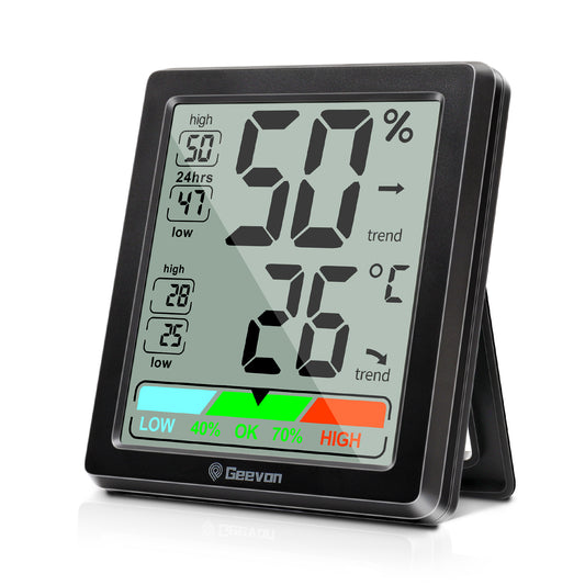 Geevon Digital Hygrometer Indoor Thermohygrometer, Room Thermometer Indoor with Accurate Sensor, Humidity Meter for Home Garage Greenhouse Baby Room(Black)