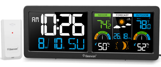 Geevon Weather Station Wireless Indoor Outdoor Thermometer, HD Color Display Digital Temperature Humidity Monitor with Barometer, Comfort Indicator, and Adjustable Backlight