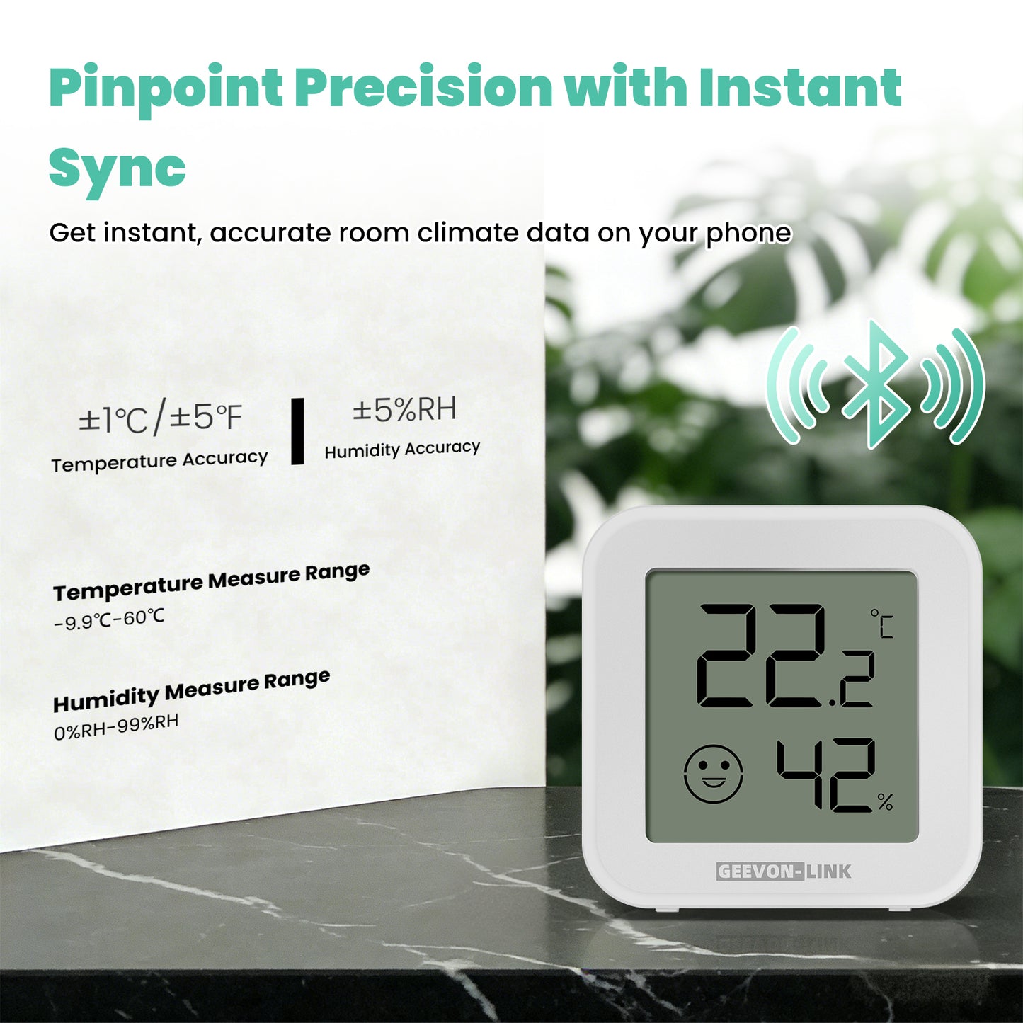 Geevon Bluetooth Thermometer Hygrometer, Indoor Temperature Humidity Sensor with HD Display, App Notification Alert, Historical Data Storage and Export(4 Pack )