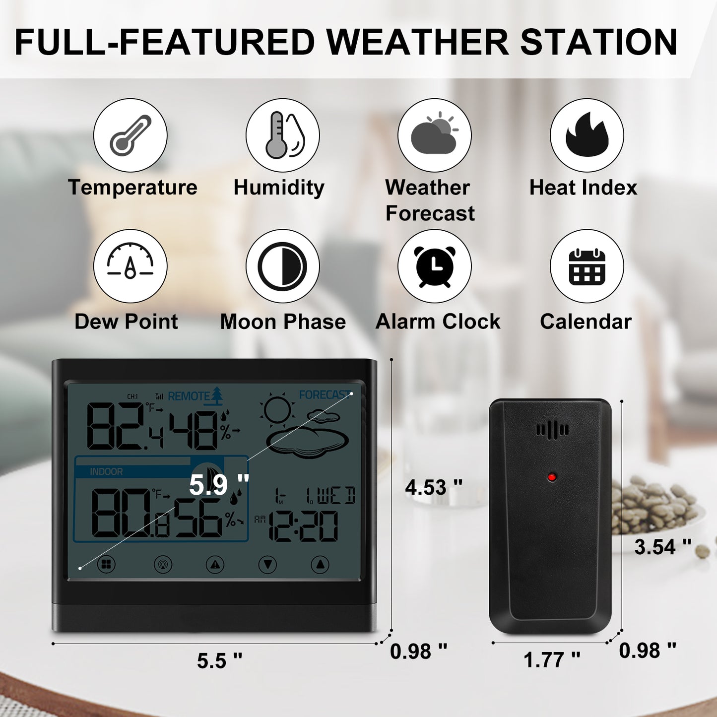 Geevon Weather Station Indoor Outdoor Thermometer Digital Wireless, Outdoor Thermometer with Backlight LCD Display & Alarm Clock for Home Office