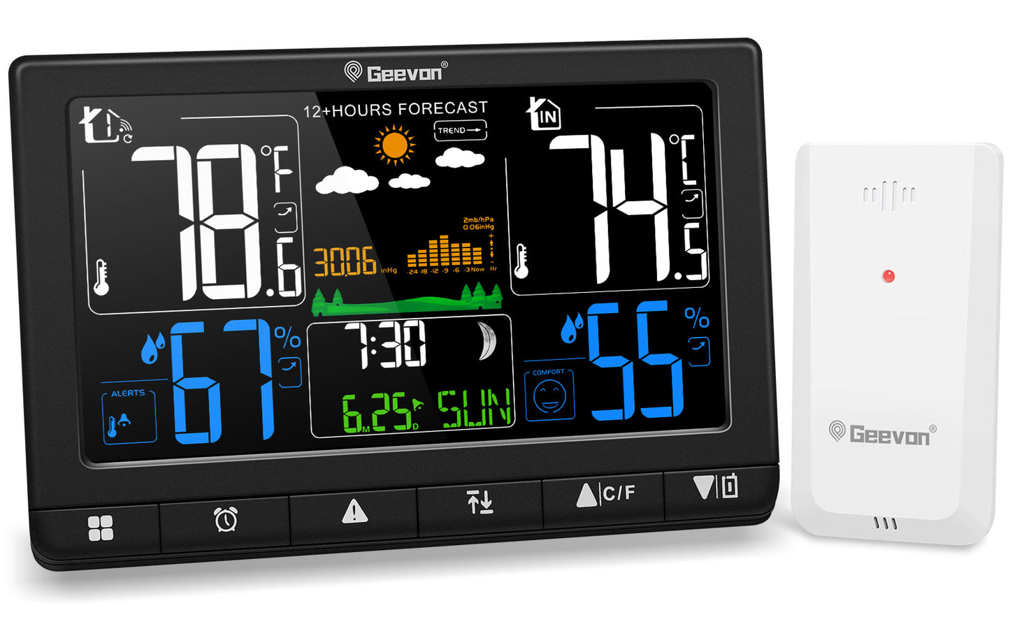 Geevon Weather Station Wireless Indoor Outdoor Thermometer with Atomic Clock, VA Color Display Digital Temperature Humidity Monitor with Barometer, Comfort Indicator, and Adjustable Backlight