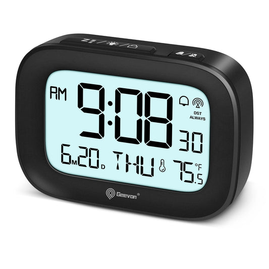 Geevon Small Digital Atomic Alarm Clock for Bedroom Heavy Sleepers, Mini Travel Alarm Clock with 10s Backlight, 12/24H, Temp, Suitable for Kids Teens Adult Boy Girl(Black)
