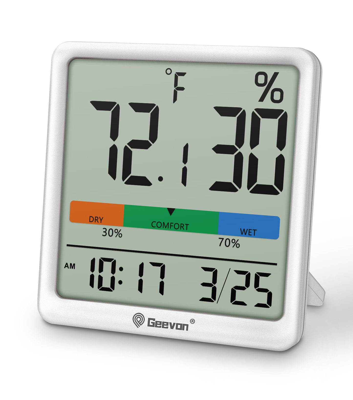 Geevon Digital Indoor Thermometer Hygrometer, Wireless Temperature Humidity Meter with Comfort Index, 1*AAA Battery, Calendar, Small Room Temperature Monitor for Home, Greenhouse, Bedroom(White)