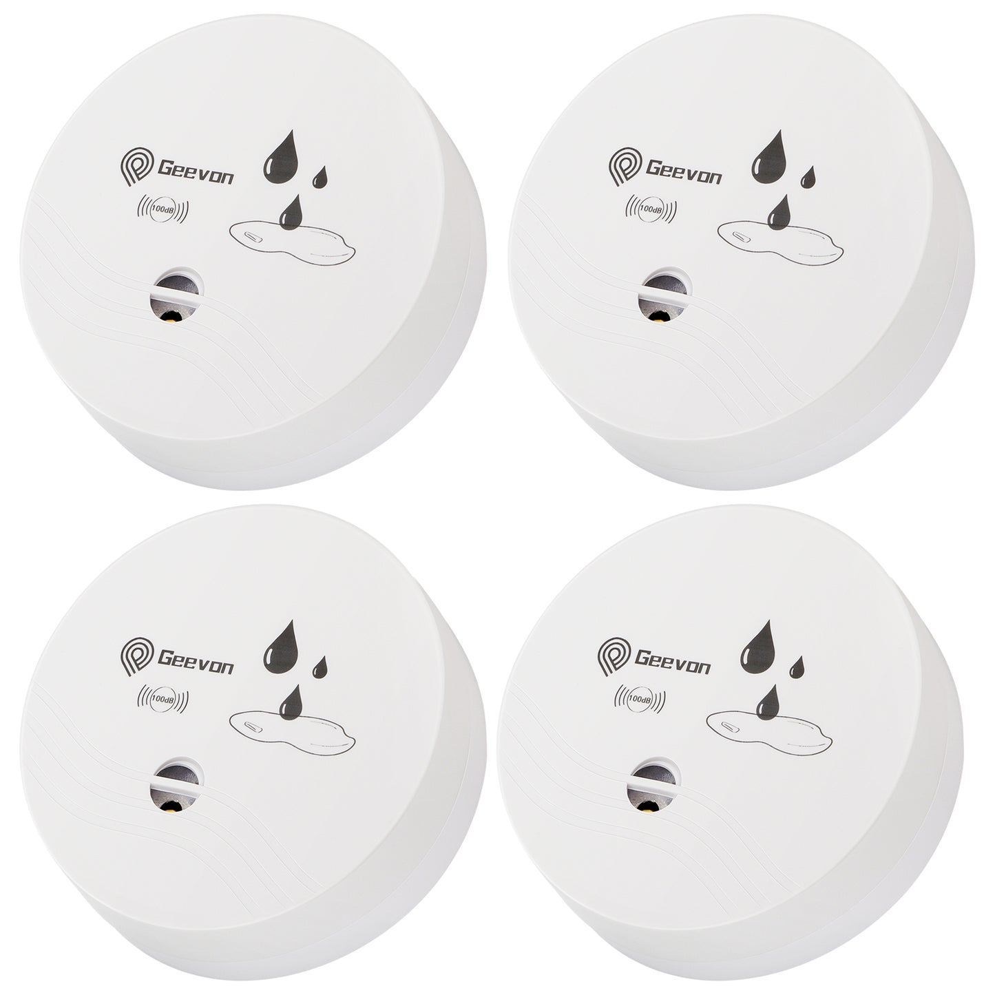 Geevon 4 Pack Water Leak Detectors for Home, 100dB Water Sensor Alarm Leak Detector for Basements, Bathrooms, Kitchens, Garages, Battery-Operated (Battery Included)