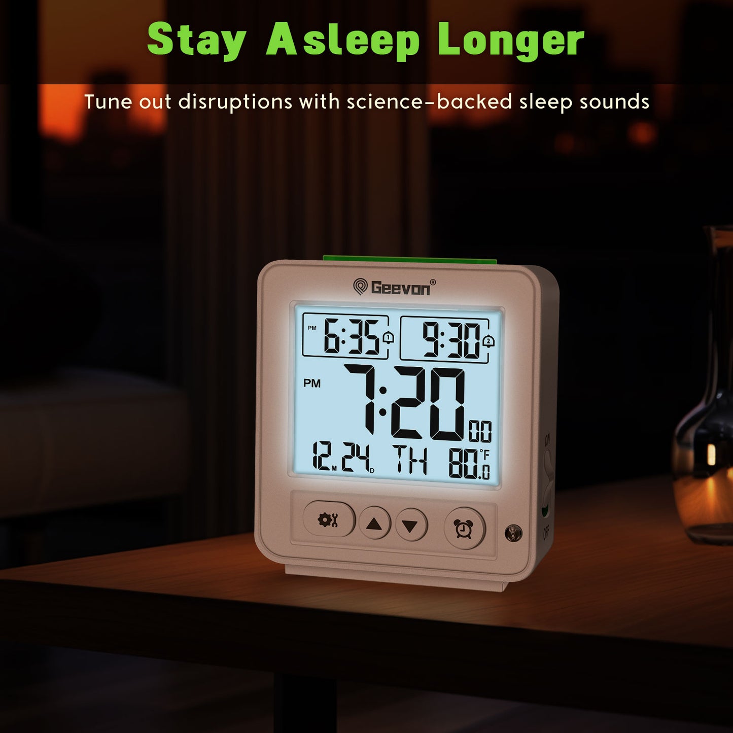 Geevon Smart Night Light Small Digital Alarm Clock with 2 Increasing Beep Alarm, Indoor Temperature, Battery Operated Travel Alarm Clock for Bedroom, Bedside, Desk(White)