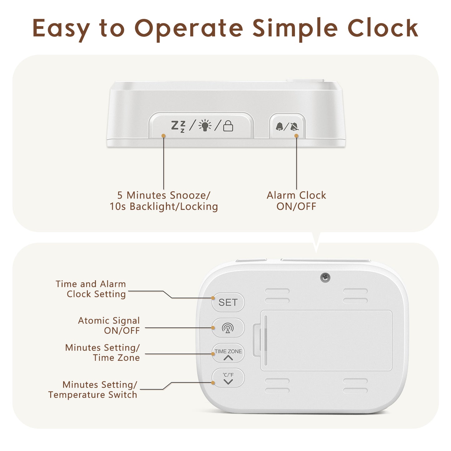 Geevon Small Digital Atomic Alarm Clock for Bedroom Heavy Sleepers, Mini Travel Alarm Clock with 10s Backlight, 12/24H, Temp, Suitable for Kids Teens Adult Boy Girl(White)