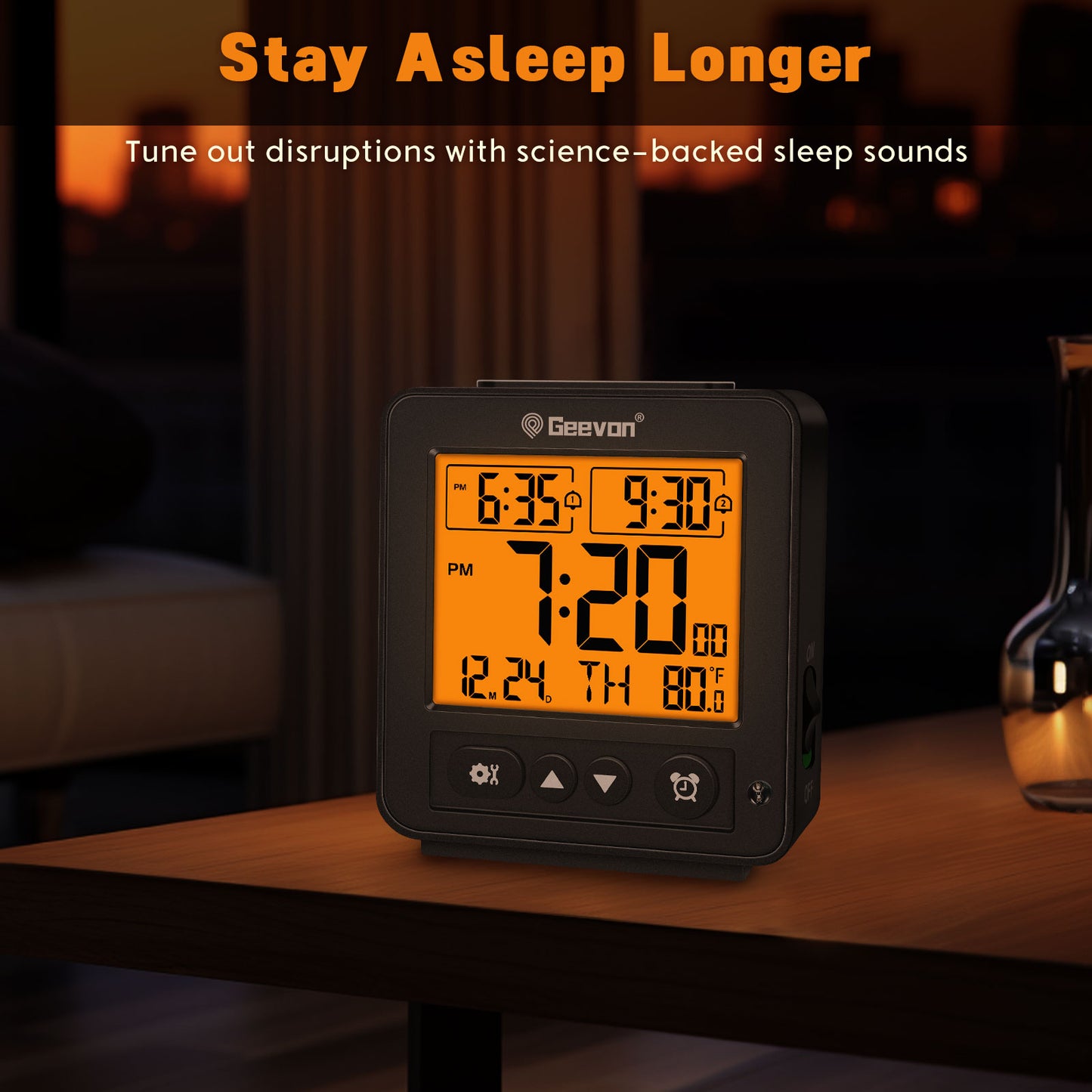 Geevon Smart Night Light Small Digital Alarm Clock with 2 Increasing Beep Alarm, Indoor Temperature, Battery Operated Travel Alarm Clock for Bedroom, Bedside, Desk(Black)