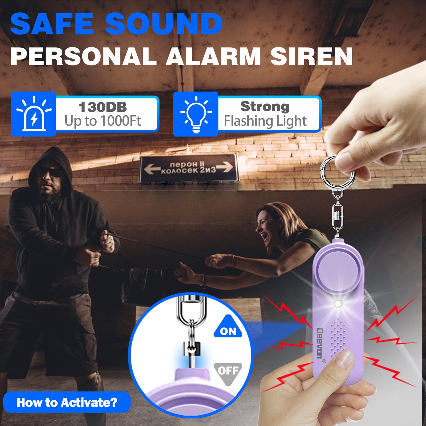 Geevon 3 Pack Personal Safety Alarms, 130DB Safe Sound Self Defense Alarm Siren with Strobe Light, Emergency Security Alert Devices for Women, Elderly, Children (2 Pack Purple & 1 Pack Mint Green)