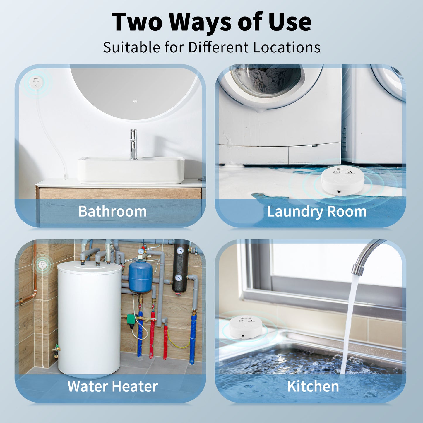 Geevon 2 Pack Water Leak Detectors for Home, 135dB Water Leak Sensor Flood Detection Water Alarms for Basements, Bathrooms, Kitchens, Garages, and Attics, Battery-Operated (Battery Included)