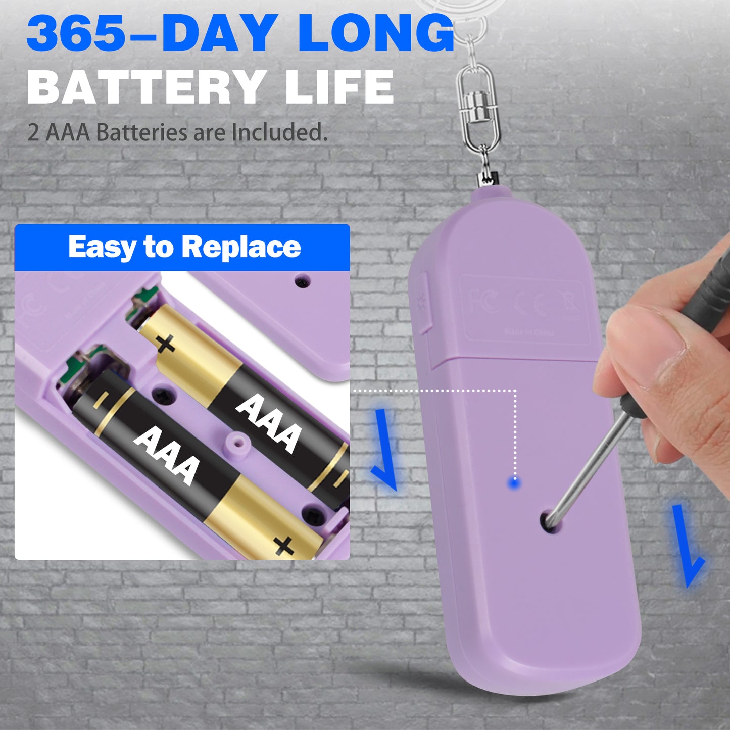 Geevon 2 Pack Personal Safety Alarms, 130DB Safe Sound Self Defense Alarm Siren with Strobe Light, Emergency Security Alert Devices for Women, Men, Elderly, Children (Purple - 2 Pack)