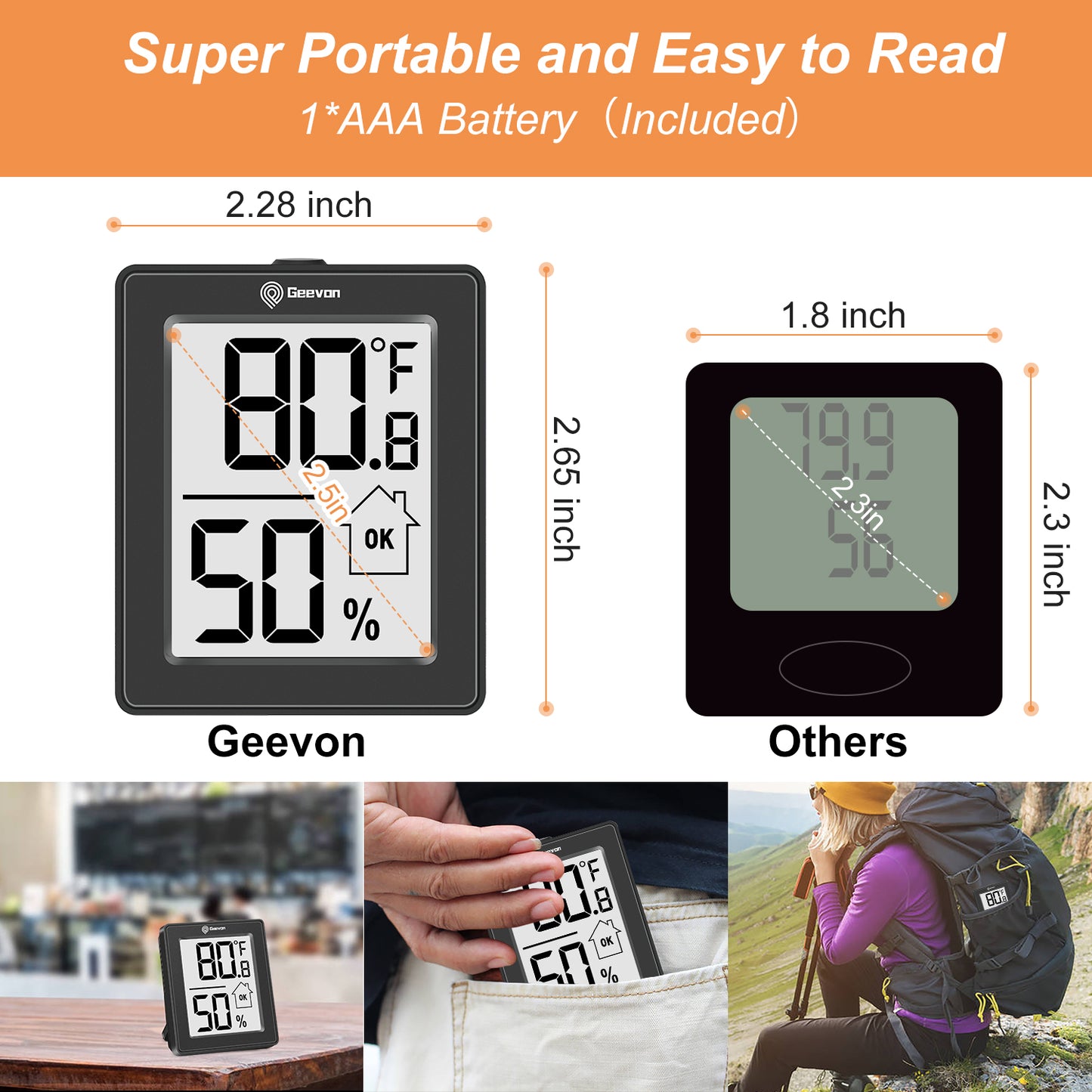 Geevon Digital Hygrometer, 3 Pack Indoor Thermometer Indoor Thermohygrometer with Battery, Digital Temperature Humidity Meter Indicator for Home, Office, Greenhouse, Mini Hygrometer(Black)