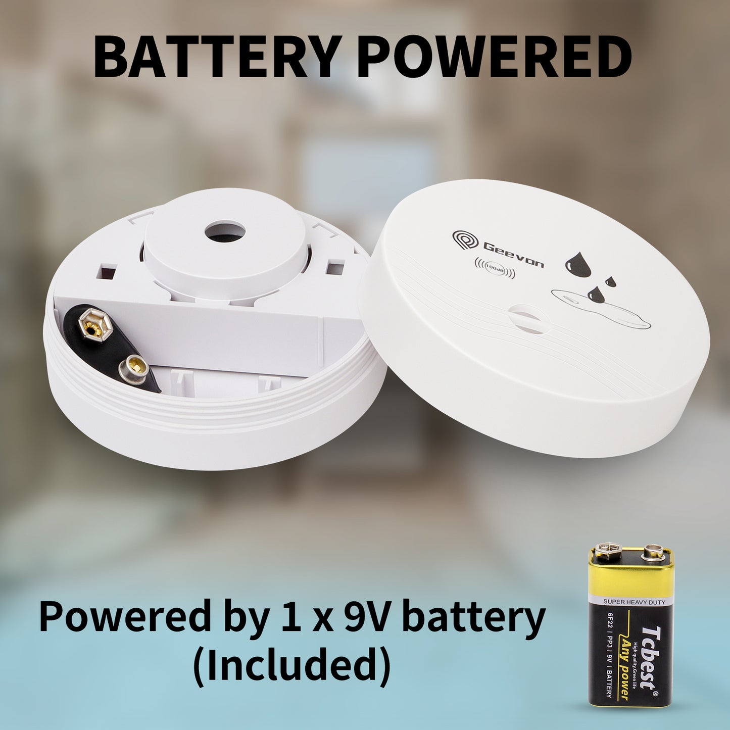 Geevon 2 Pack Water Leak Detectors for Home, 100dB Water Sensor Alarm Leak Detector for Basements, Bathrooms, Kitchens, Garages, Battery-Operated (Battery Included)