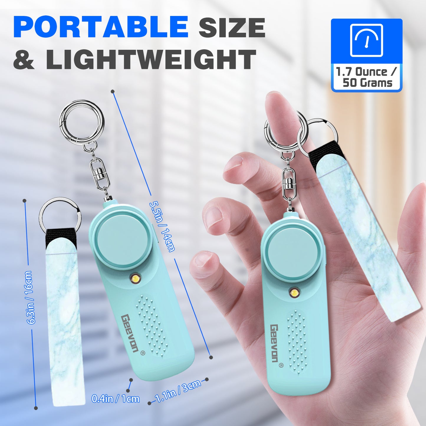 Geevon 2 Pack Personal Safety Alarms, 130DB Safe Sound Self Defense Alarm Siren with Strobe Light, Emergency Security Alert Devices for Women, Men, Elderly, Children (Mint Green - 2 Pack)