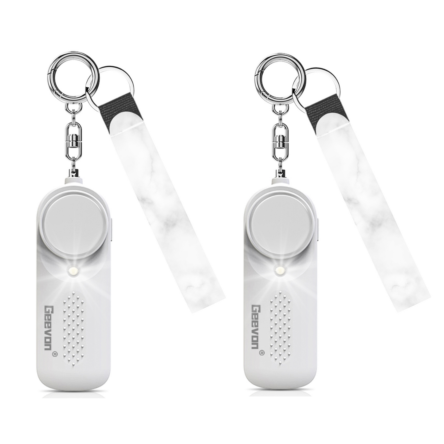 Geevon 2 Pack Personal Safety Alarms, 130DB Safe Sound Self Defense Alarm Siren with Strobe Light, Emergency Security Alert Devices for Women, Men, Elderly, Children (White - 2 Pack)