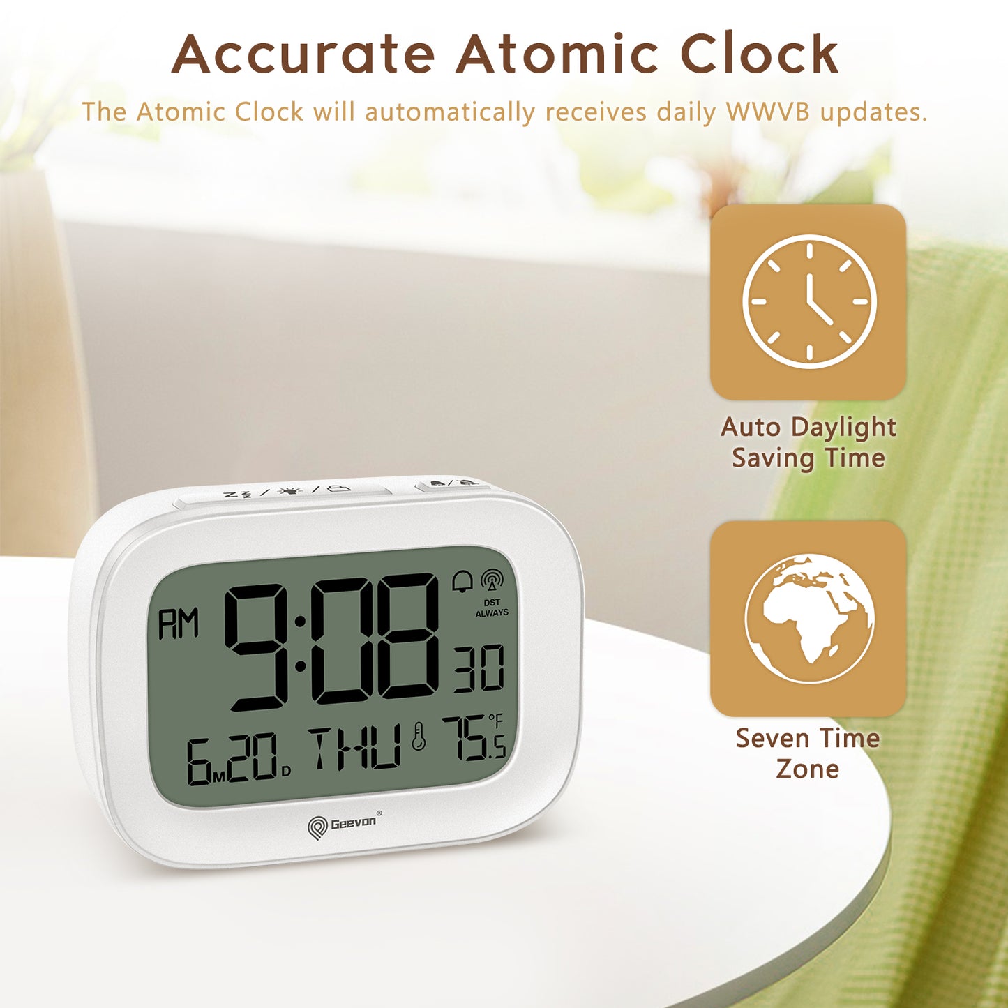 Geevon Small Digital Atomic Alarm Clock for Bedroom Heavy Sleepers, Mini Travel Alarm Clock with 10s Backlight, 12/24H, Temp, Suitable for Kids Teens Adult Boy Girl(White)