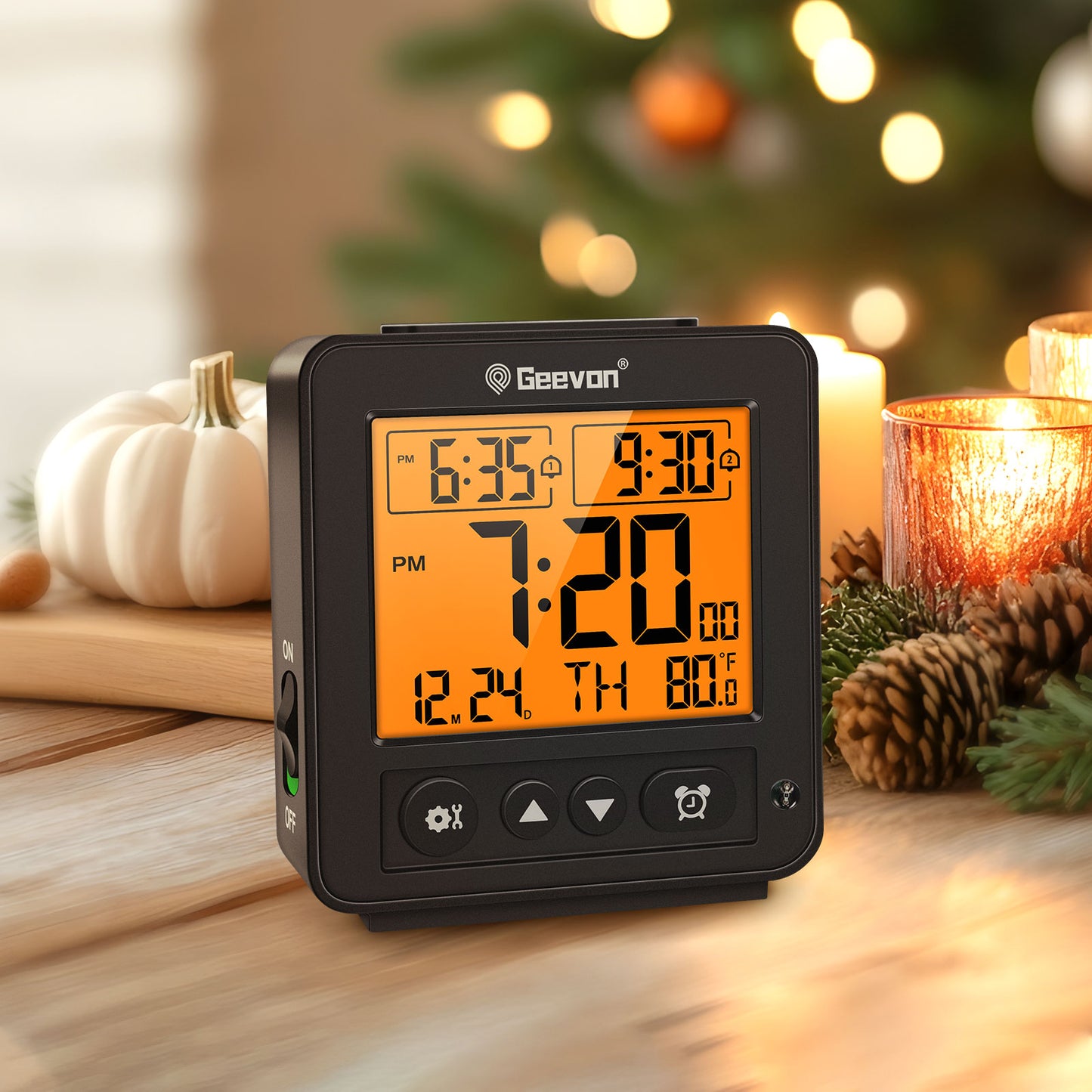 Geevon Smart Night Light Small Digital Alarm Clock with 2 Increasing Beep Alarm, Indoor Temperature, Battery Operated Travel Alarm Clock for Bedroom, Bedside, Desk(Black)
