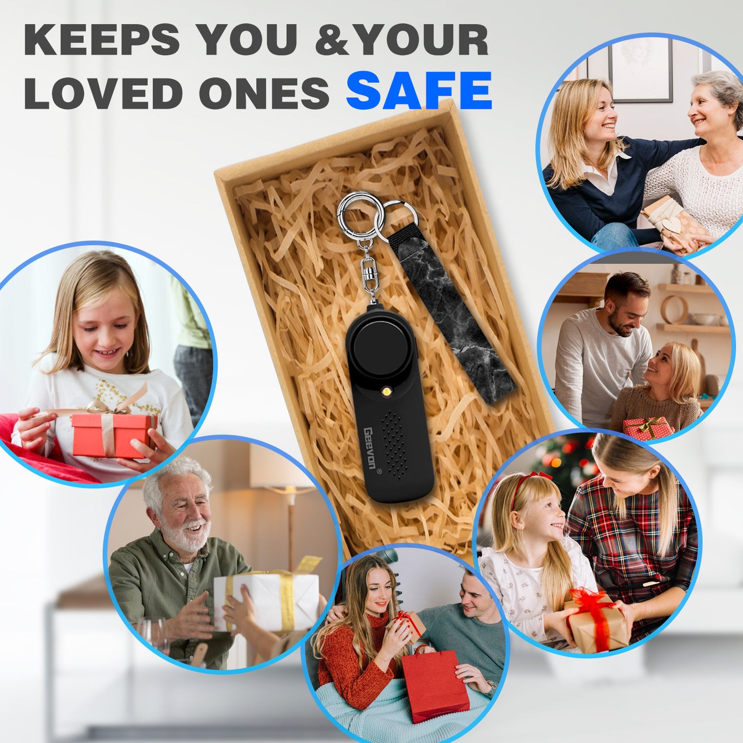 Geevon 2 Pack Personal Safety Alarms, 130DB Safe Sound Self Defense Alarm Siren with Strobe Light, Emergency Security Alert Devices for Women, Men, Elderly, Children (Black - 2 Pack)