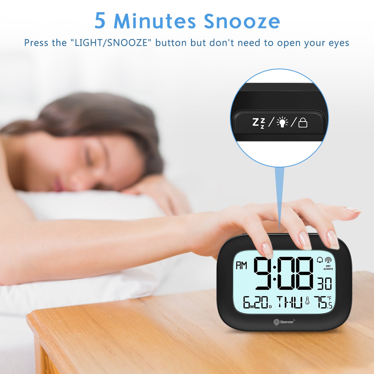 Geevon Small Digital Atomic Alarm Clock for Bedroom Heavy Sleepers, Mini Travel Alarm Clock with 10s Backlight, 12/24H, Temp, Suitable for Kids Teens Adult Boy Girl(Black)