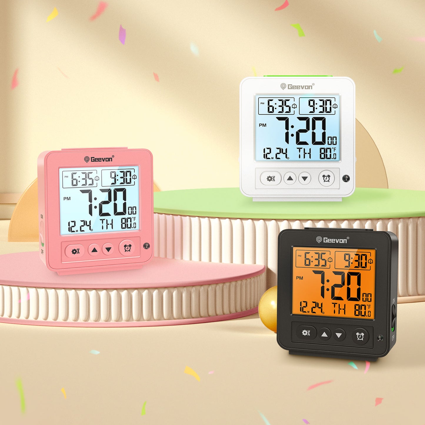 Geevon Smart Night Light Small Digital Alarm Clock with 2 Increasing Beep Alarm, Indoor Temperature, Battery Operated Travel Alarm Clock for Bedroom, Bedside, Desk(Pink)