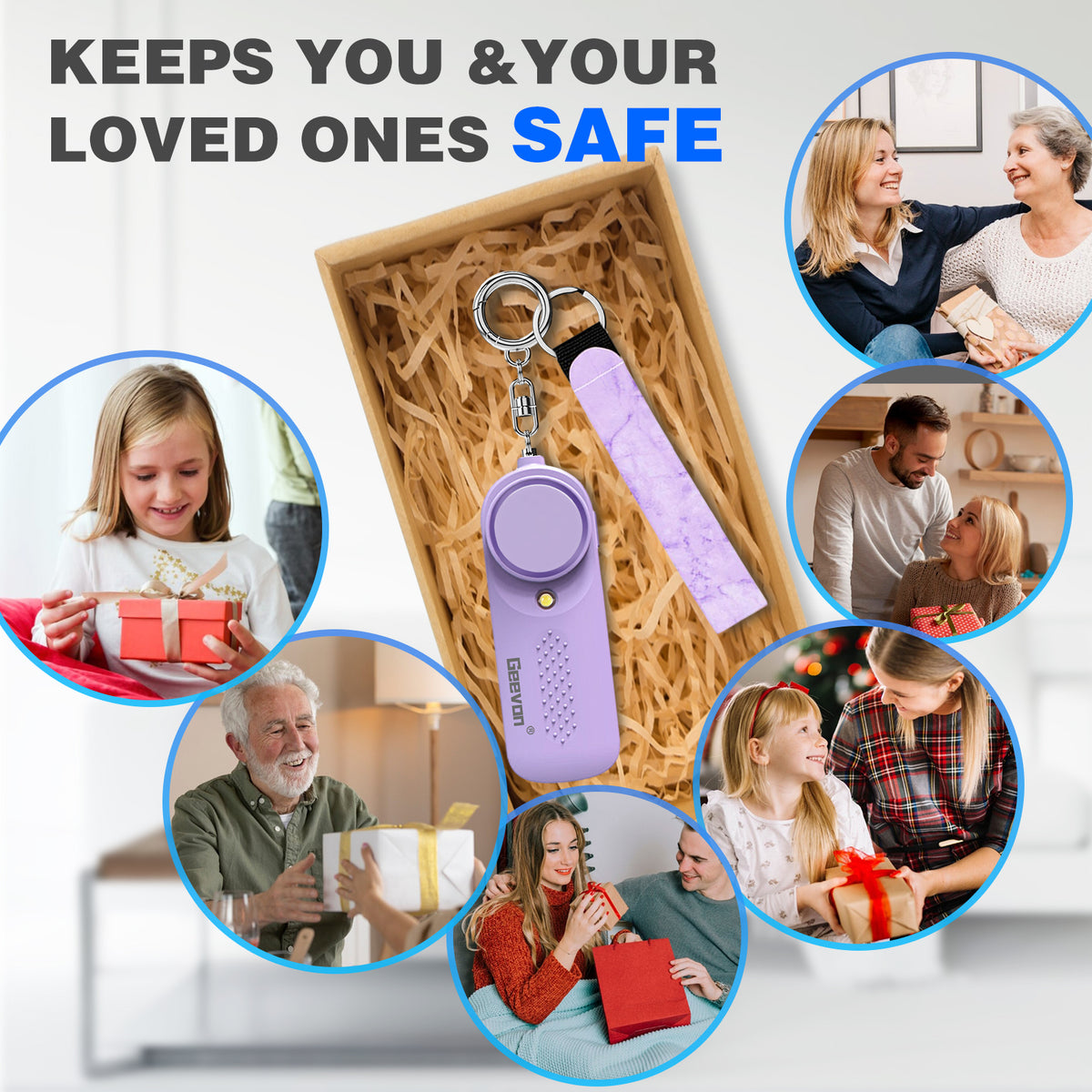 Geevon 2 Pack Personal Safety Alarms, 130DB Safe Sound Self Defense Alarm Siren with Strobe Light, Emergency Security Alert Devices for Women, Men, Elderly, Children (Purple - 2 Pack)