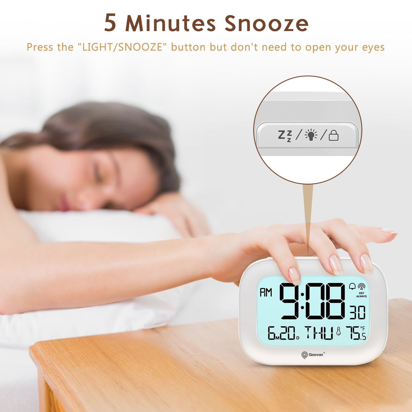 Geevon Small Digital Atomic Alarm Clock for Bedroom Heavy Sleepers, Mini Travel Alarm Clock with 10s Backlight, 12/24H, Temp, Suitable for Kids Teens Adult Boy Girl(White)