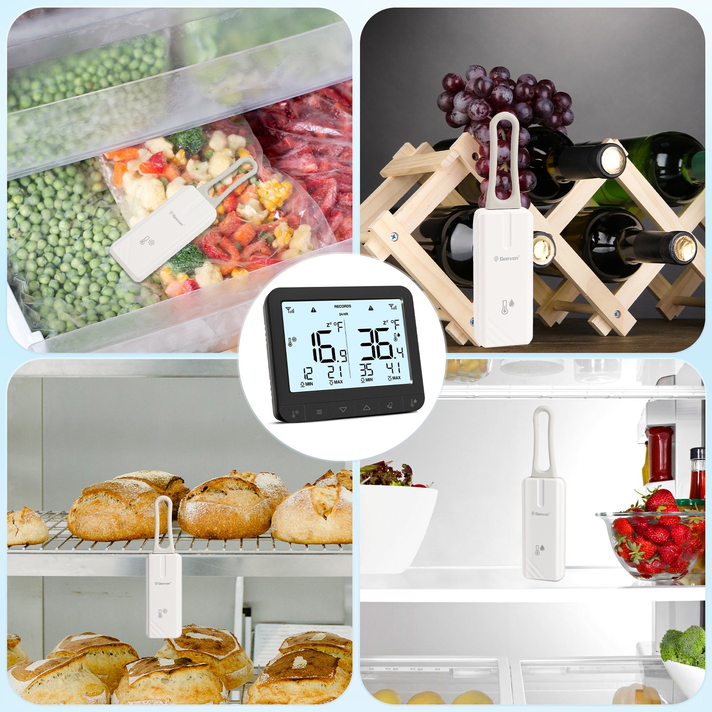 Geevon Digital Refrigerator Thermometer with Alarm, Low Battery Warning Icon, Max/Min Temperature LCD Display, Suitable for Domestic or Commercial Use Freezer Thermometer with Alarm