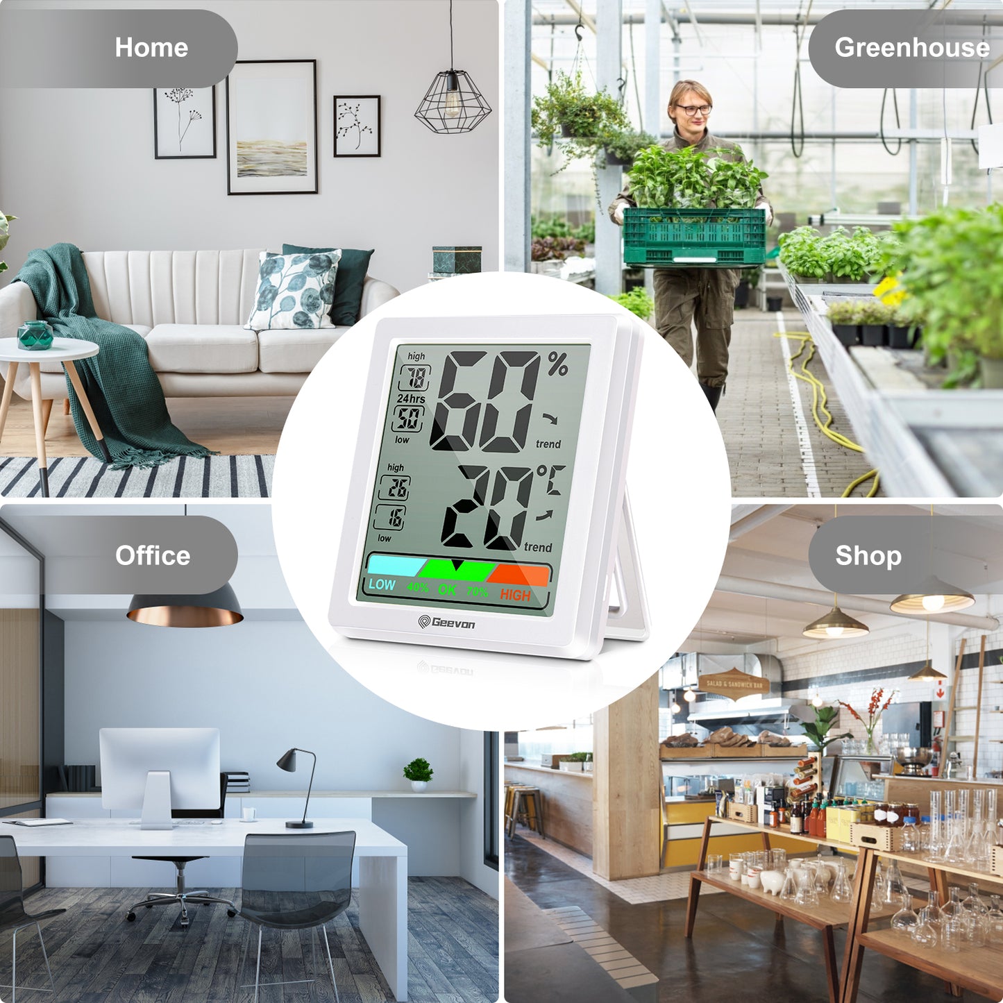 Geevon Digital Hygrometer Indoor Thermohygrometer, Room Thermometer Indoor with Accurate Sensor, Humidity Meter for Home Garage Greenhouse Baby Room (White)