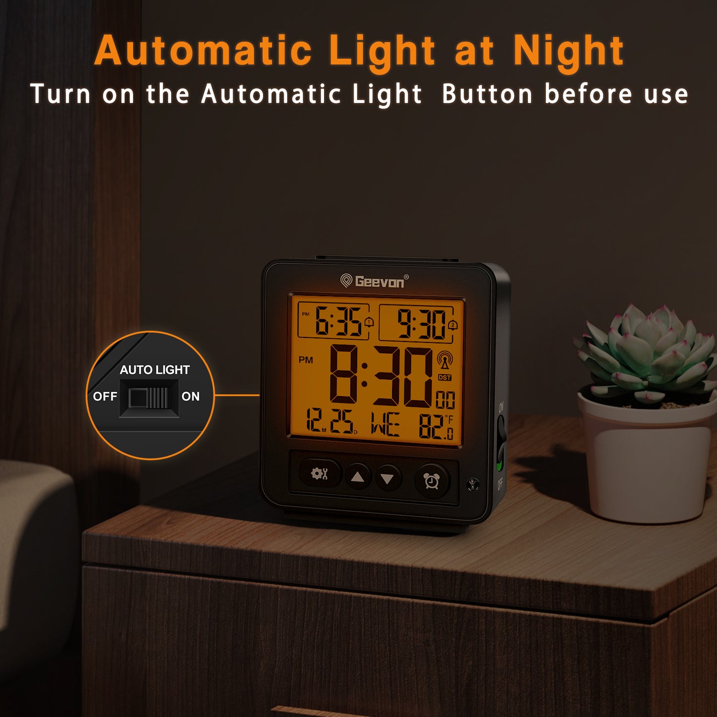Geevon Small Digital Atomic Alarm Clock for Bedroom, Battery Operated Travel Alarm Clock with Auto/8s Backlight, 2 Alarm, Temperature, for Deep Sleepers Kids Elderly Home Office(Black)