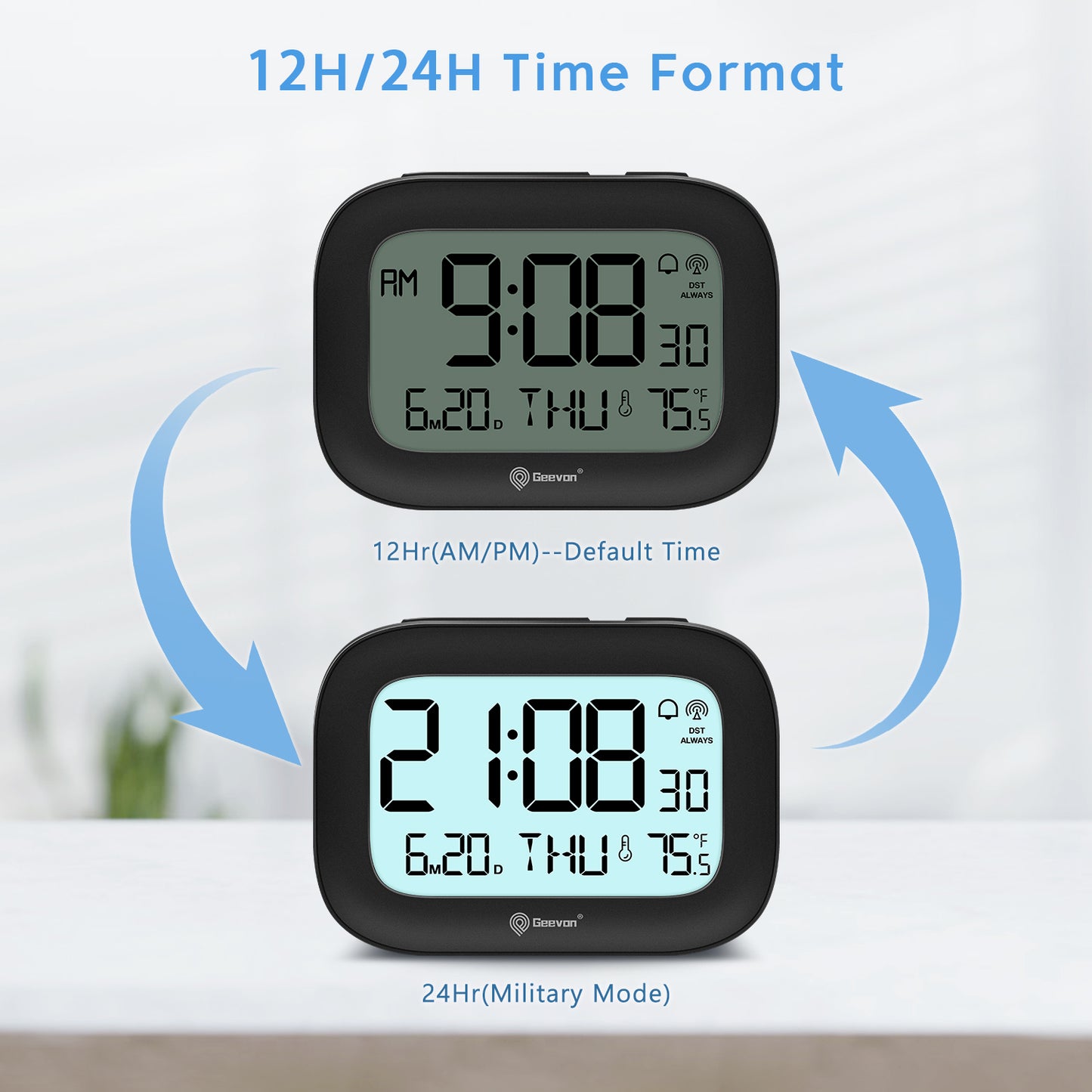 Geevon Small Digital Atomic Alarm Clock for Bedroom Heavy Sleepers, Mini Travel Alarm Clock with 10s Backlight, 12/24H, Temp, Suitable for Kids Teens Adult Boy Girl(Black)