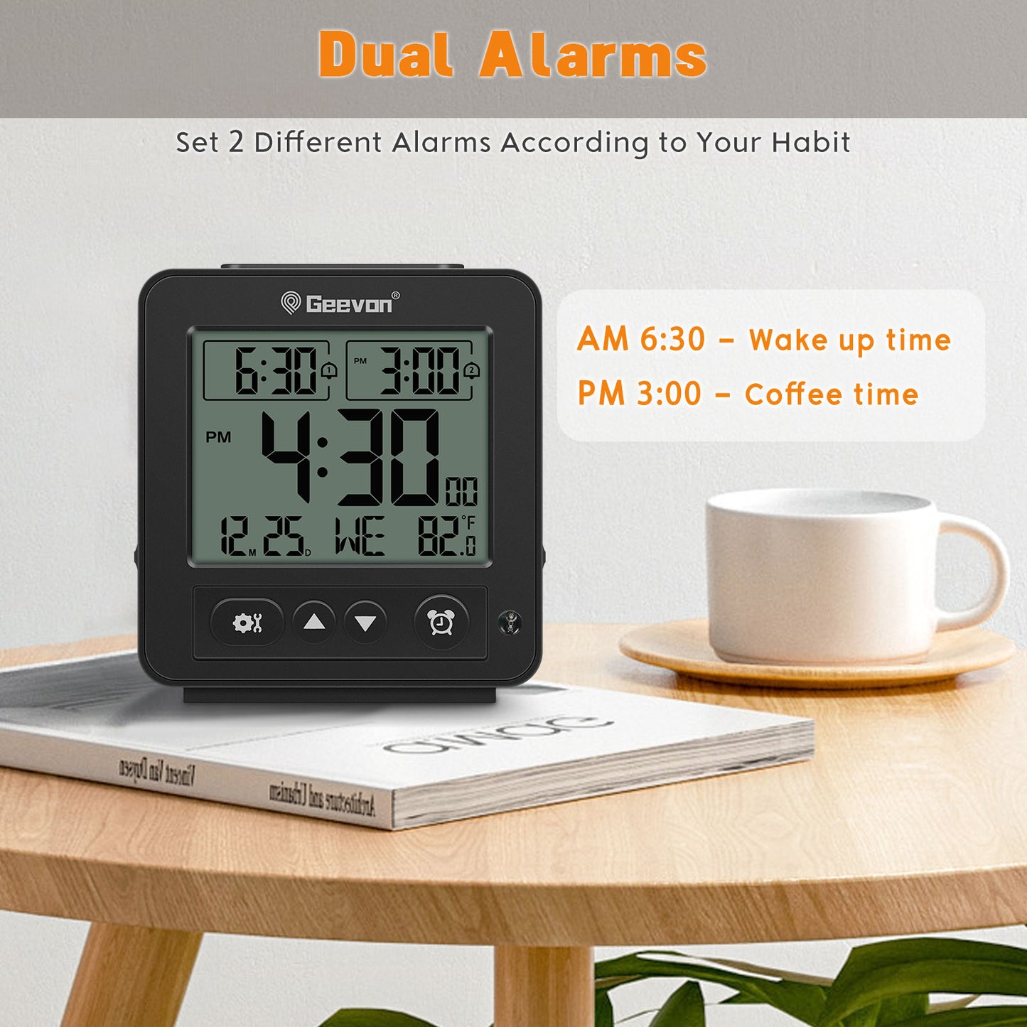 Geevon Smart Night Light Small Digital Alarm Clock with 2 Increasing Beep Alarm, Indoor Temperature, Battery Operated Travel Alarm Clock for Bedroom, Bedside, Desk(Black)