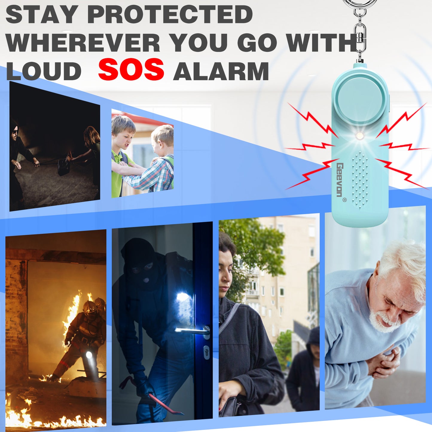 Geevon 2 Pack Personal Safety Alarms, 130DB Safe Sound Self Defense Alarm Siren with Strobe Light, Emergency Security Alert Devices for Women, Men, Elderly, Children (Mint Green - 2 Pack)