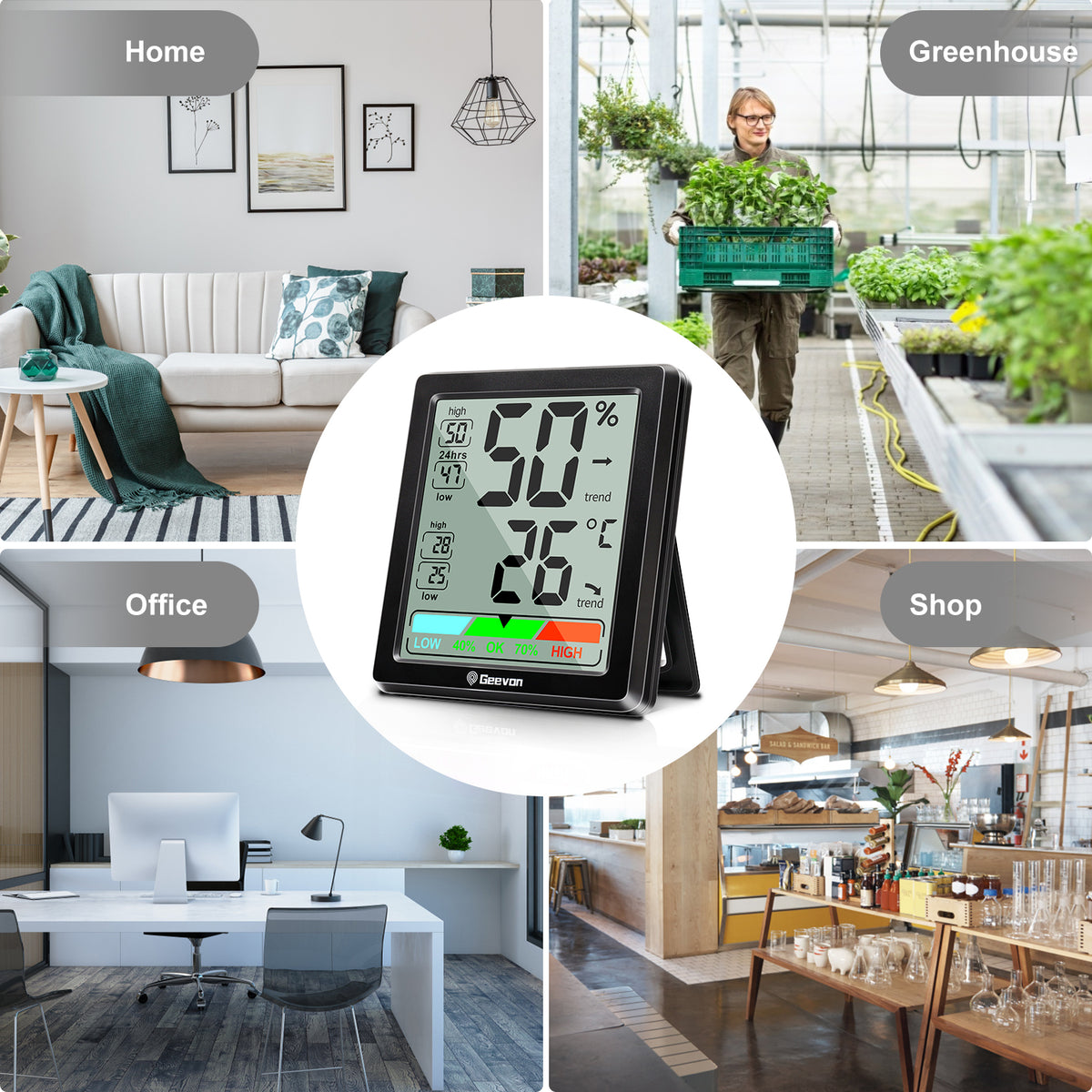 Geevon Digital Hygrometer Indoor Thermohygrometer, Room Thermometer Indoor with Accurate Sensor, Humidity Meter for Home Garage Greenhouse Baby Room(Black)