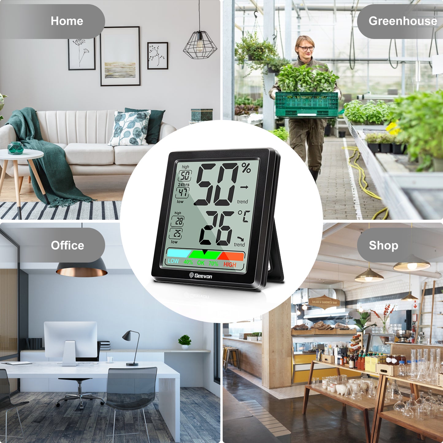 Geevon Digital Hygrometer Indoor Thermohygrometer, Room Thermometer Indoor with Accurate Sensor, Humidity Meter for Home Garage Greenhouse Baby Room(Black)