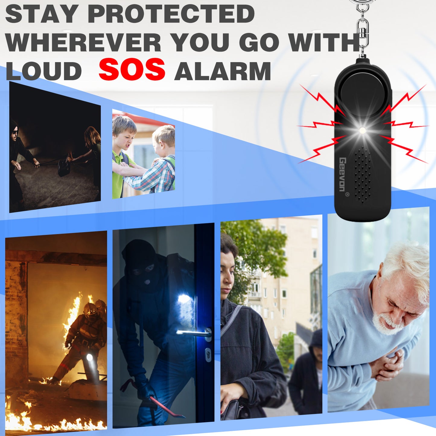 Geevon 3 Pack Personal Safety Alarms, 130DB Safe Sound Self Defense Alarm Siren with Strobe Light, Emergency Security Alert Devices for Women, Elderly, Children (2 Pack Black & 1 Pack Mint Green)