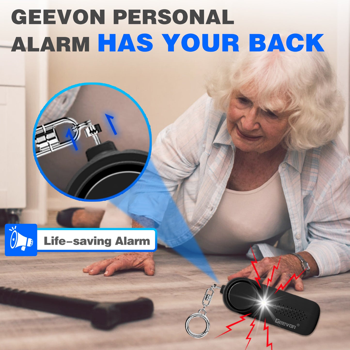 Geevon 2 Pack Personal Safety Alarms, 130DB Safe Sound Self Defense Alarm Siren with Strobe Light, Emergency Security Alert Devices for Women, Men, Elderly, Children (Black - 2 Pack)