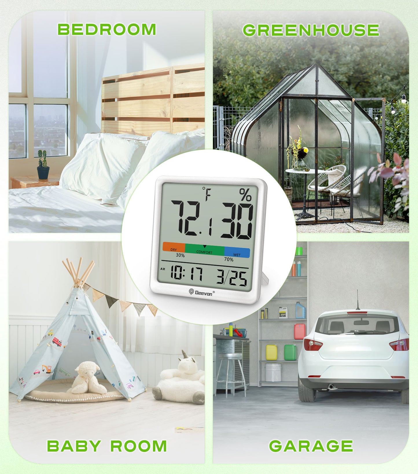 Geevon Digital Indoor Thermometer Hygrometer, Wireless Temperature Humidity Meter with Comfort Index, 1*AAA Battery, Calendar, Small Room Temperature Monitor for Home, Greenhouse, Bedroom(White)