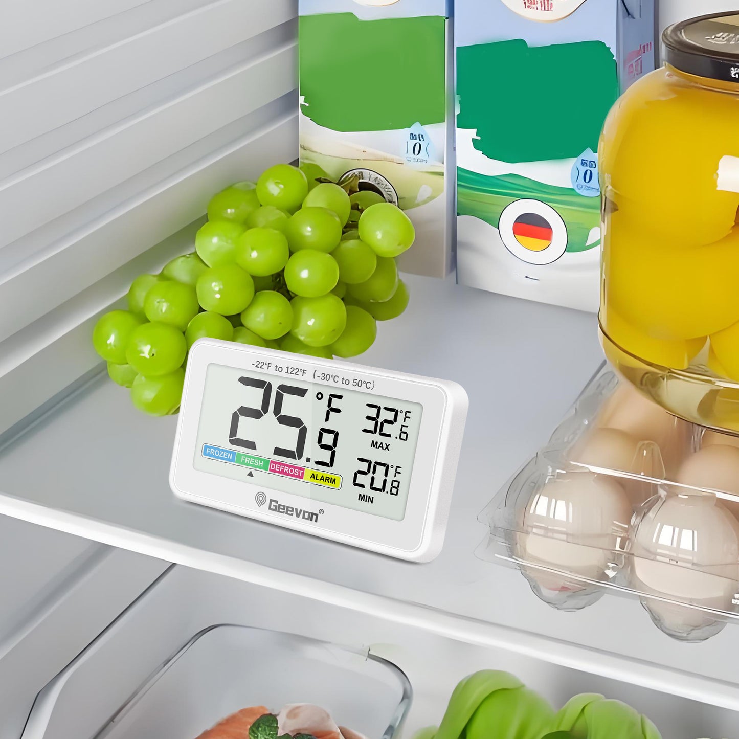 Geevon Digital Refrigerator Thermometers 2 Pack, IP65 Waterproof Fridge and Freezers Thermometer with Magnetic Back Large LCD, Max/Min Record Function for Home, Commercial