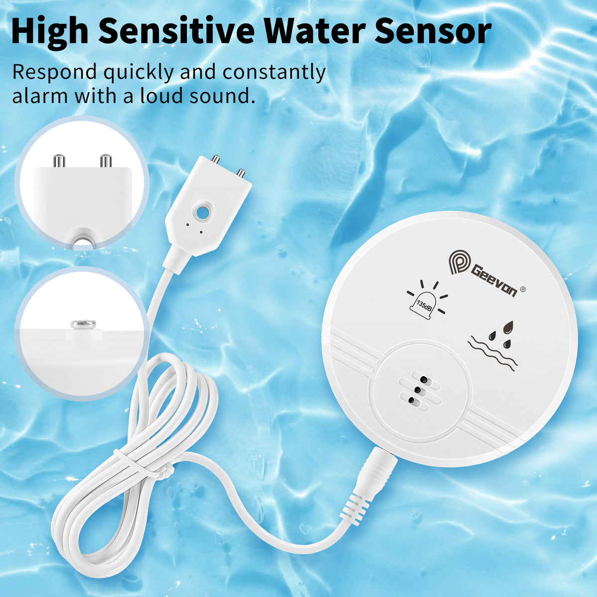 Geevon 2 Pack Water Leak Detectors for Home, 135dB Water Leak Sensor Flood Detection Water Alarms for Basements, Bathrooms, Kitchens, Garages, and Attics, Battery-Operated (Battery Included)