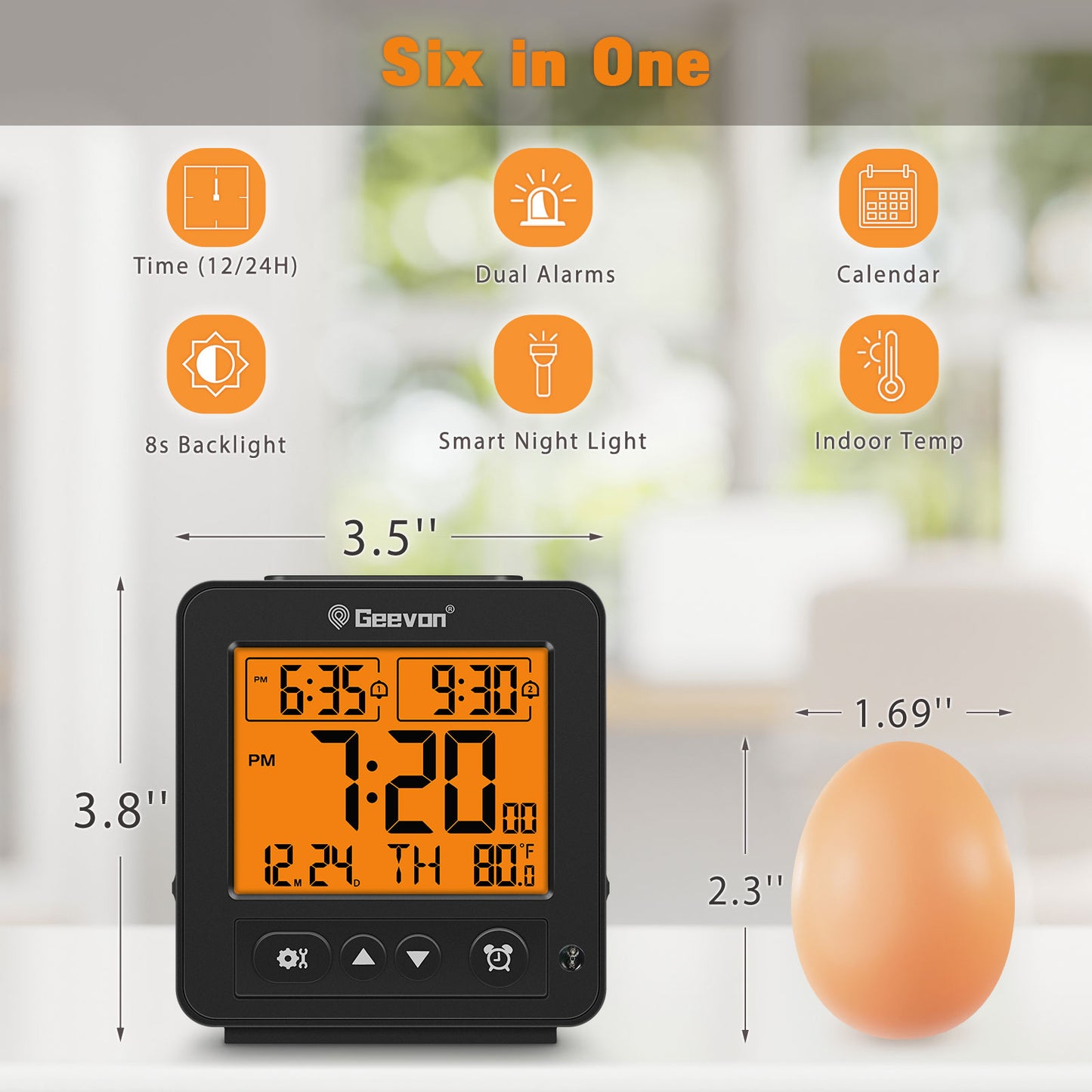 Geevon Smart Night Light Small Digital Alarm Clock with 2 Increasing Beep Alarm, Indoor Temperature, Battery Operated Travel Alarm Clock for Bedroom, Bedside, Desk(Black)